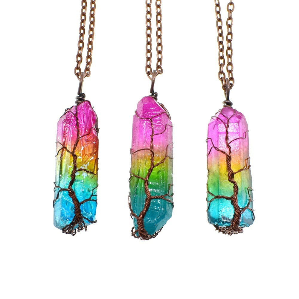 Crystal Pillar Tree of Life Pendant – Trendy Stone Necklace
