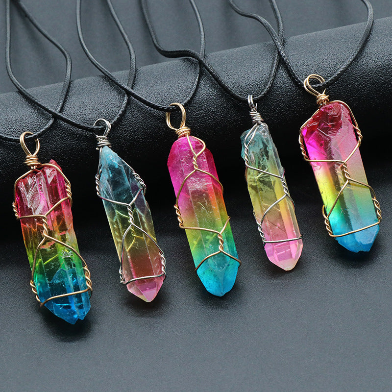 Crystal Pillar Tree of Life Pendant – Trendy Stone Necklace