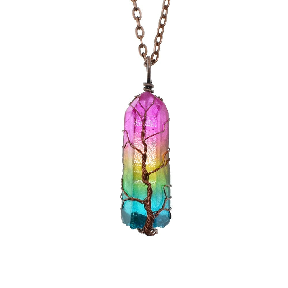Crystal Pillar Tree of Life Pendant – Trendy Stone Necklace
