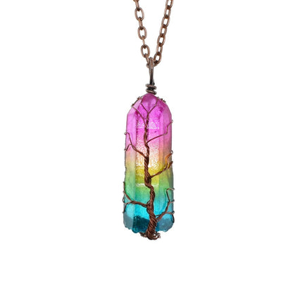Crystal Pillar Tree of Life Pendant – Trendy Stone Necklace