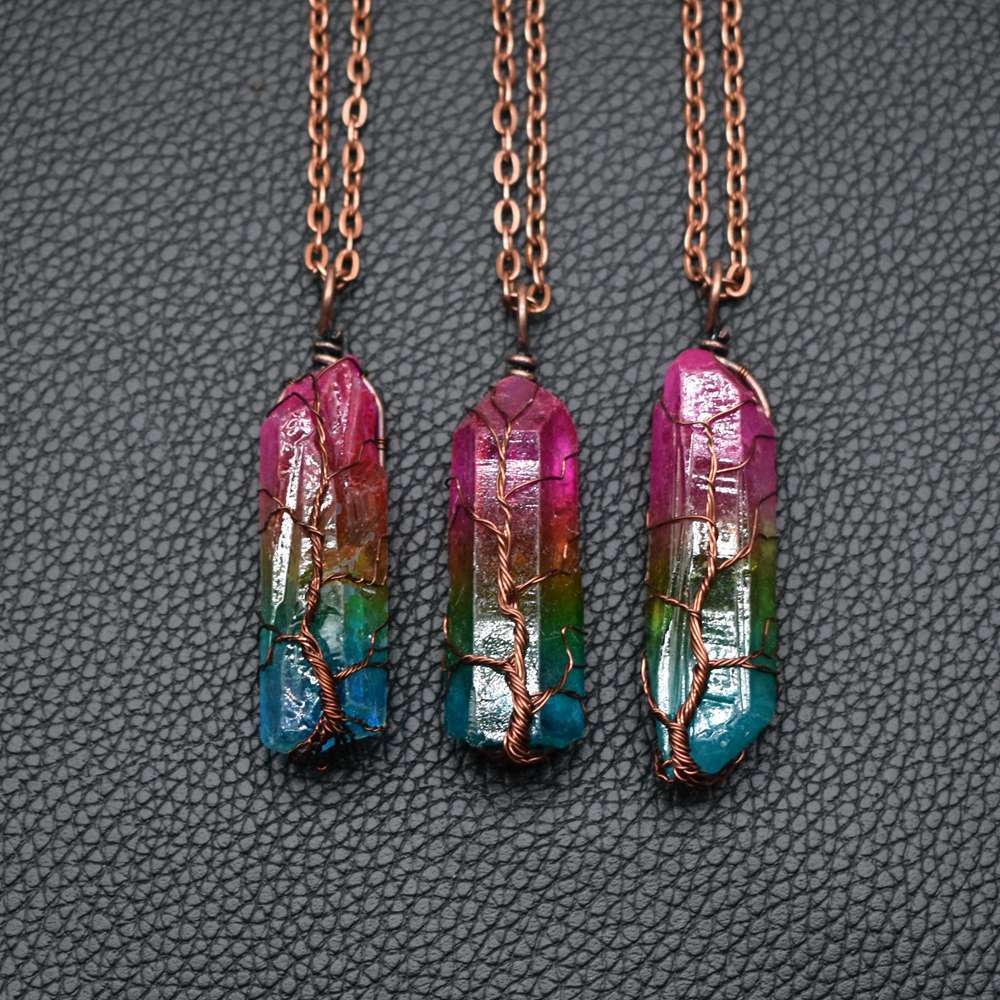 Crystal Pillar Tree of Life Pendant – Trendy Stone Necklace