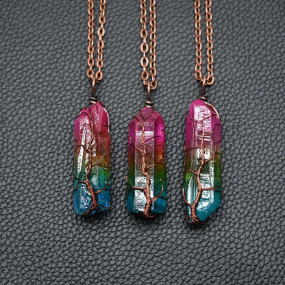 Crystal Pillar Tree of Life Pendant – Trendy Stone Necklace