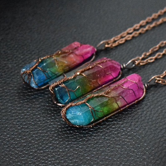 Crystal Pillar Tree of Life Pendant – Trendy Stone Necklace