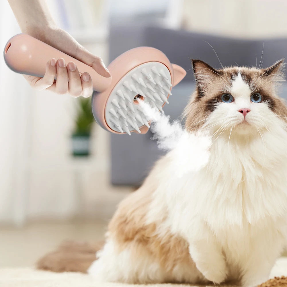 Rechargeable Mist Cat Brush – Self-Cleaning Grooming Tool for Pets