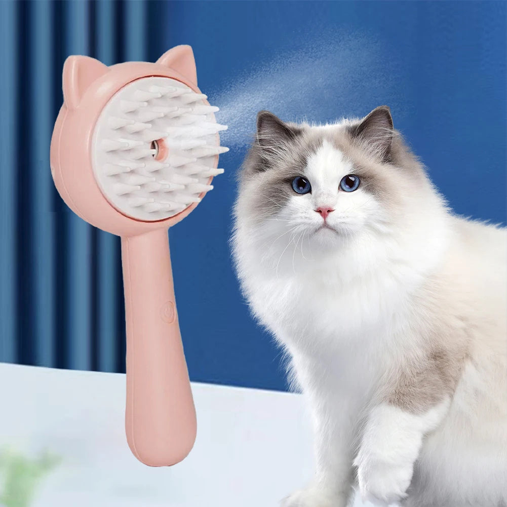 Rechargeable Mist Cat Brush – Self-Cleaning Grooming Tool for Pets