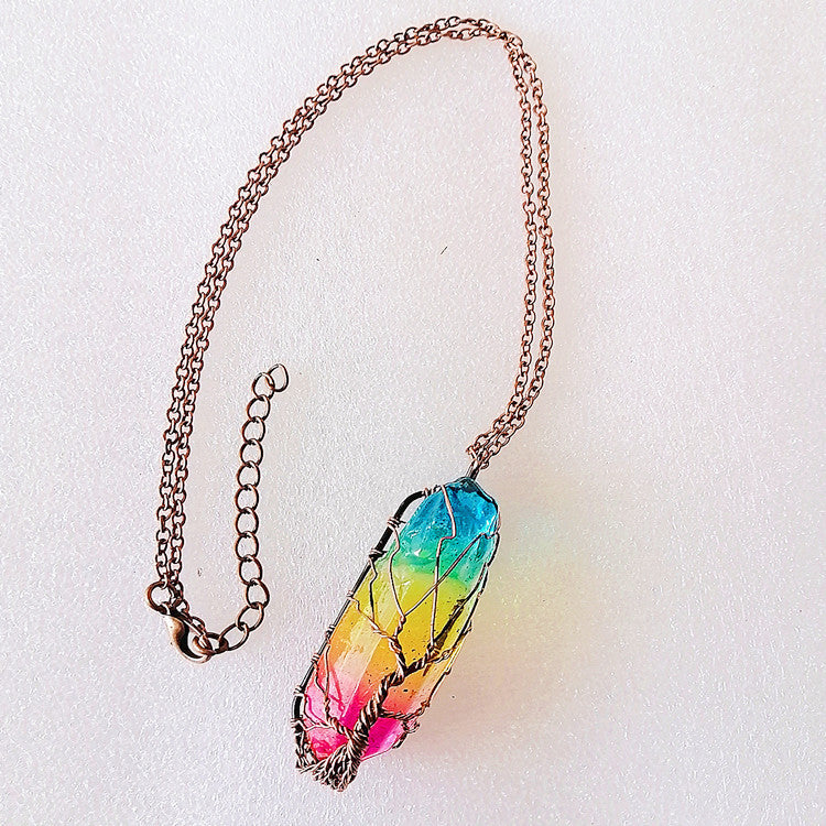 Crystal Pillar Tree of Life Pendant – Trendy Stone Necklace