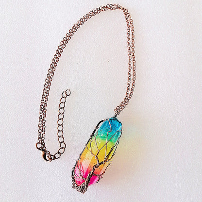 Crystal Pillar Tree of Life Pendant – Trendy Stone Necklace